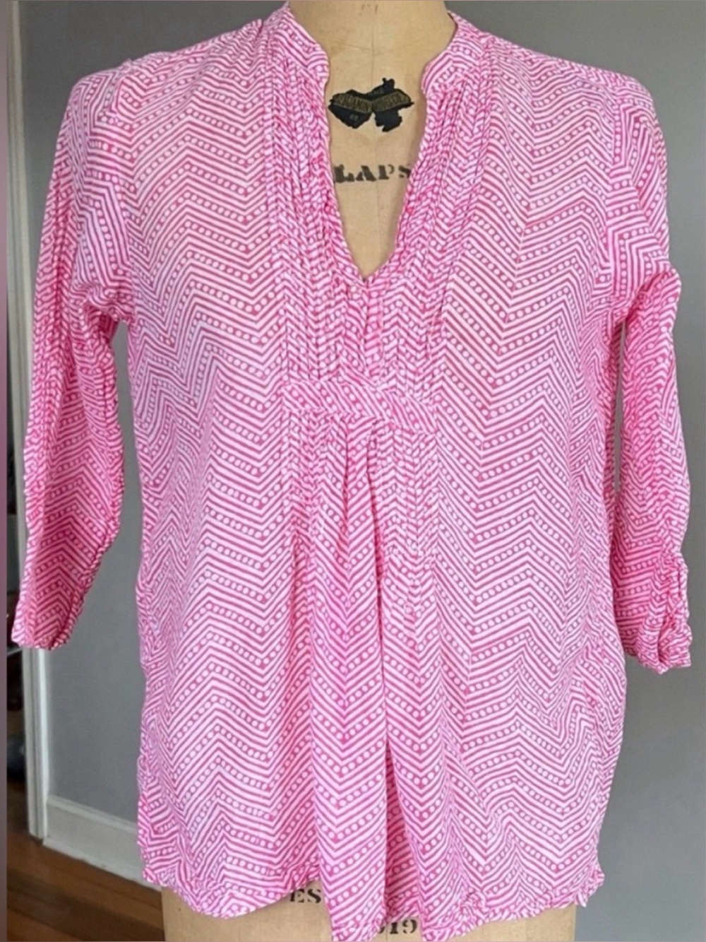 Oliphant Pintuck Pink White Lightweight Tunic S